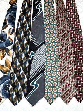 6 VTG 100% Silk Ties Abstract Floral Geometric Prints Y2K Classic Artsy Made USA
